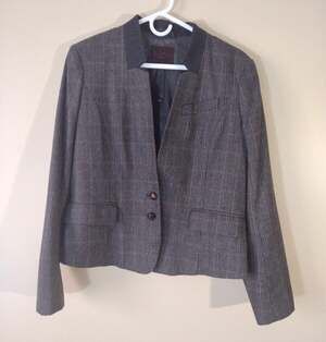 Great plains London Blazer WOOL Raiding Jacket Grey Brown black Sz Large NEW